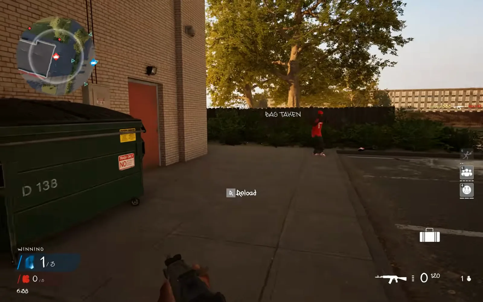The Bag Taken message and white bag HUD icon appear after the enemy bag is collected in Hood Warfare 2 Hit A Lick.
