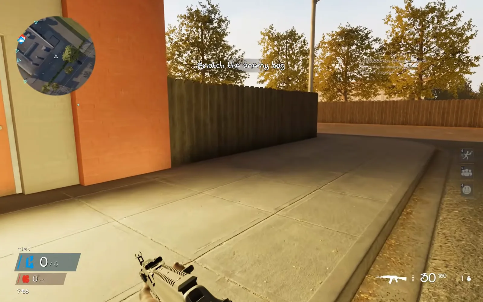 Hood Warfare 2 Hit A Lick shows Snatch the enemy bag above separate red and blue bag icons on the minimap.